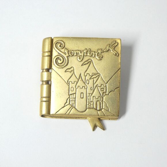 Storytime Fairy Tale Book Shaped Pin Brooch Vintage AJC Hinged - Picture 1 of 7